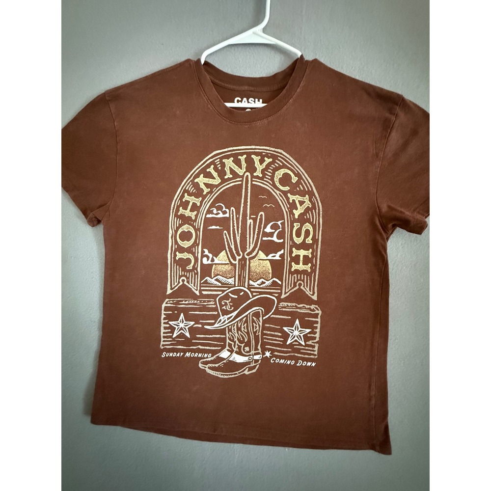 Johnny Cash Tour Graphic T-Shirt Brown Sunday Morning Coming Down Small